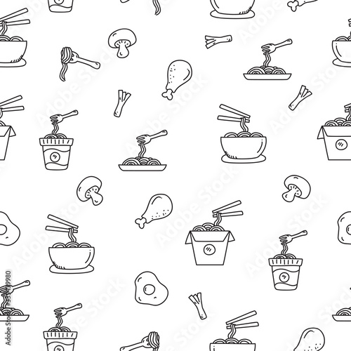 Noodle seamless pattern in cute doodle style vector illustration suitable for background 