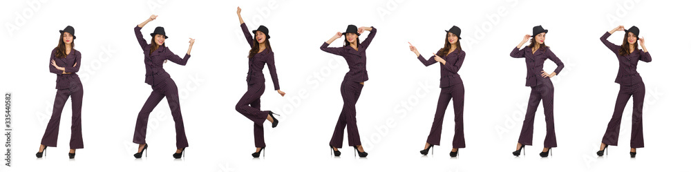 Woman wearing striped costume isolated on white Woman wearing striped costume isolated on white