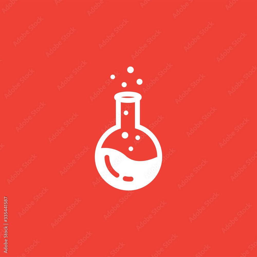 Test Tube Line Icon On Red Background. Red Flat Style Vector Illustration