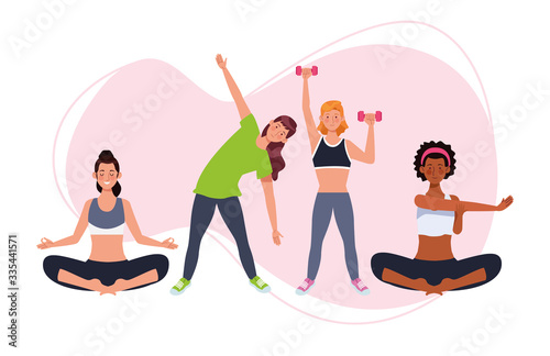 people practicing exercise athletes characters