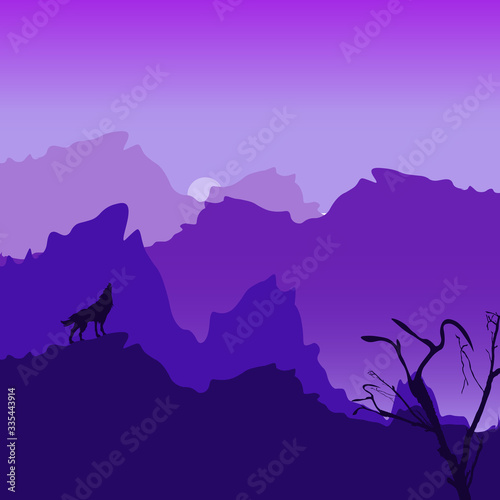dark mountain showing silhouette of a howling wolf