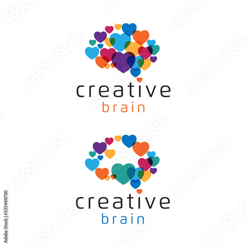 Colorful love, heart idea brain logo for creative - Vector
