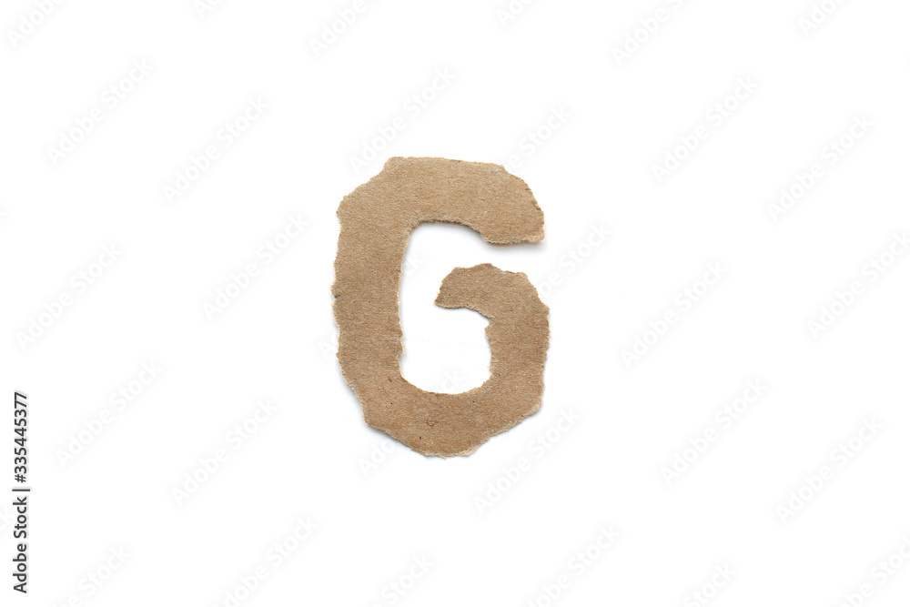 Alphabet letter font isolated over white background. English flat brown torn paper character G Alphabet letter font isolated over white background. English flat brown torn paper character G