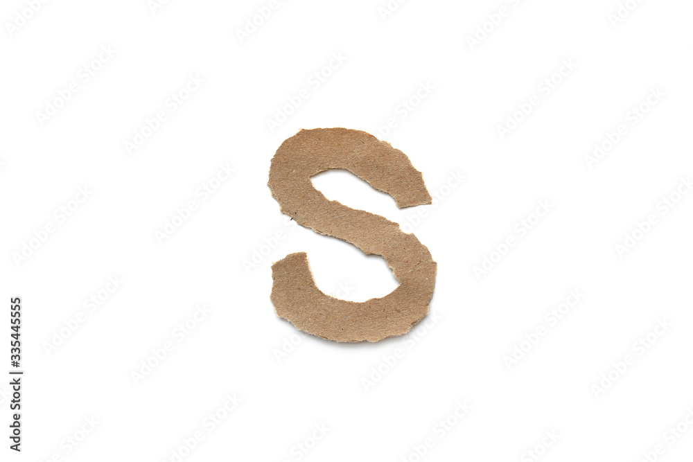Alphabet letter font isolated over white background. English flat brown torn paper character S Alphabet letter font isolated over white background. English flat brown torn paper character S
