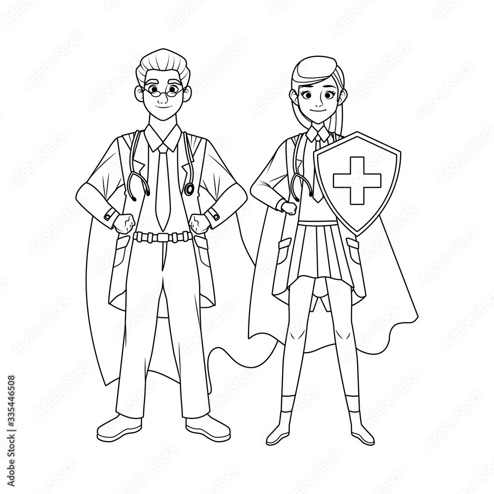 super doctors couple with hero cloak and shield vs covid19 super doctors couple with hero cloak and shield vs covid19