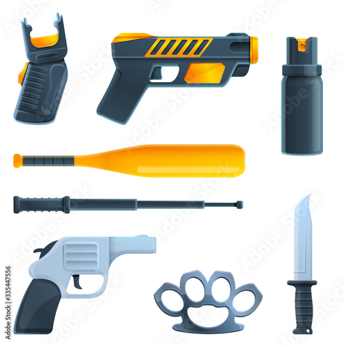 self defense cartoon icon set, vector illustration