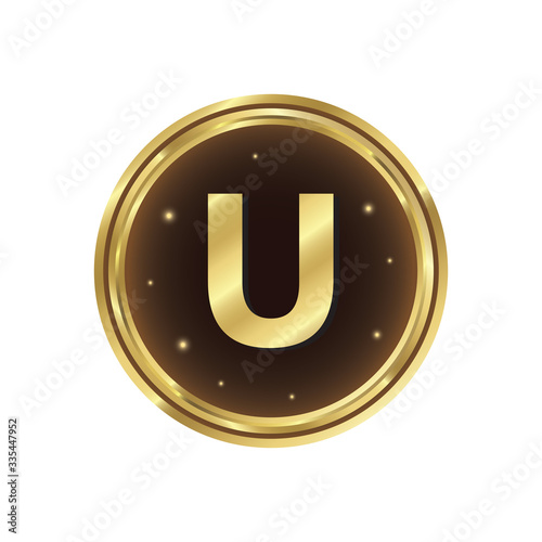 U letter gold coin icon