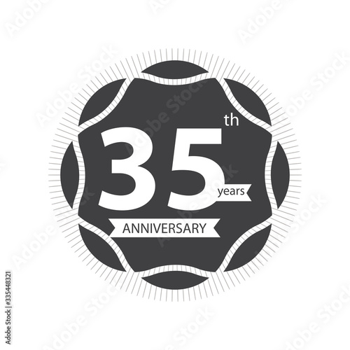 Thirty five years anniversary retro vector emblem isolated template
