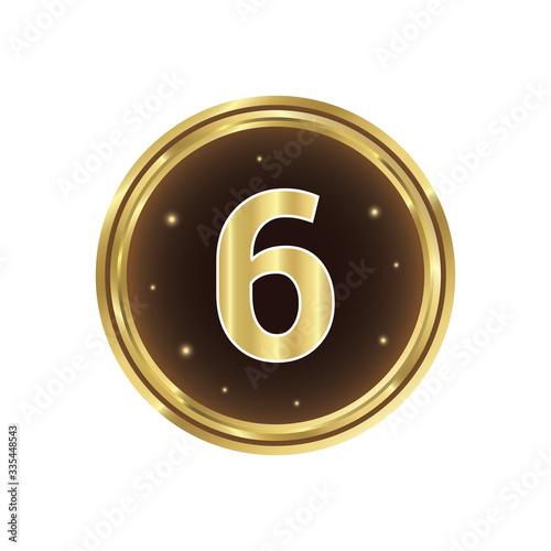 6 Number Circular Vector Gold Web Icon Button 