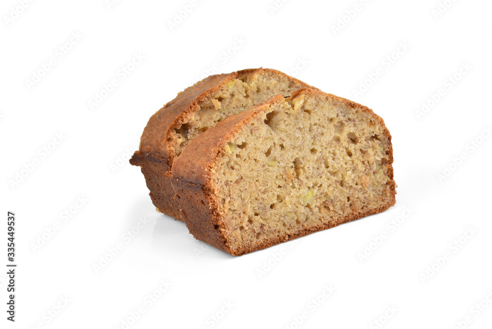 Home made sliced banana bread isolated on white Home made sliced banana bread isolated on white