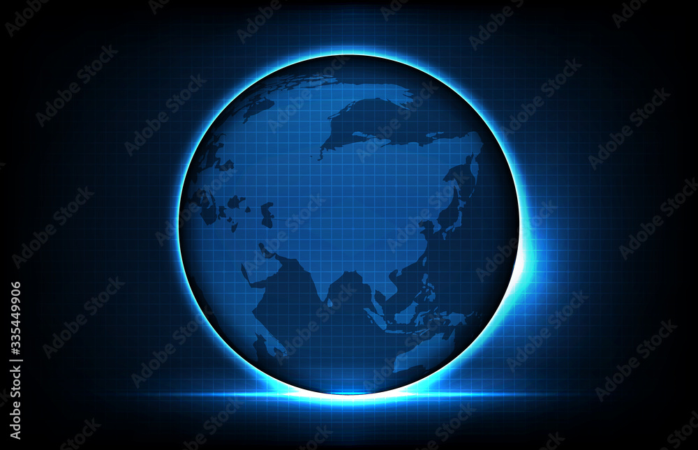 Fototapeta premium abstract background of futuristic technology glowing digital globe world maps with, hightech screen concept