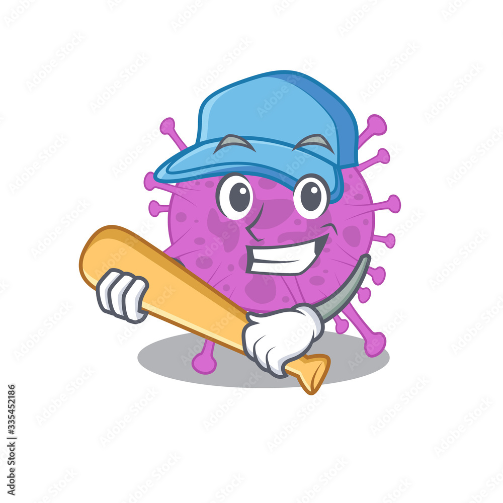 Picture of avian coronavirus cartoon character playing baseball Picture of avian coronavirus cartoon character playing baseball