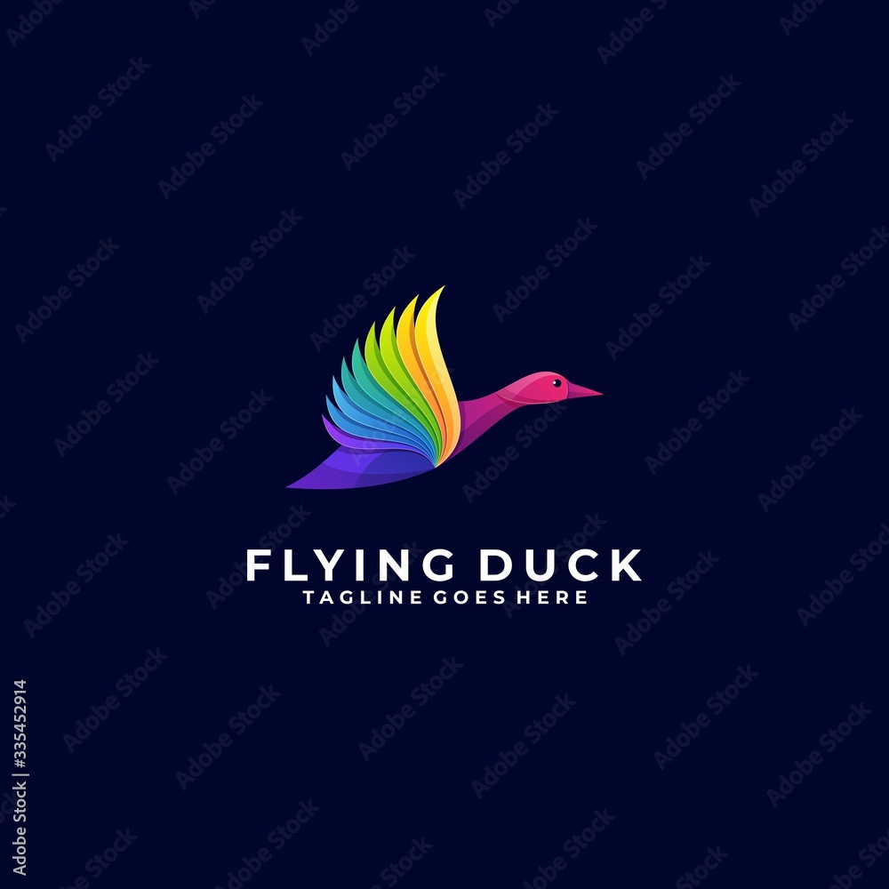 Obraz premium Vector Logo Illustration Duck Flying Gradient Colorful Style.
