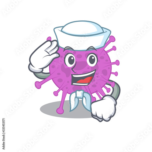 Sailor cartoon character of avian coronavirus with white hat © kongvector