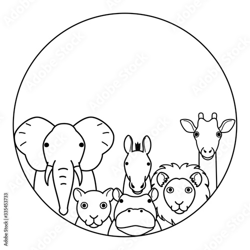 Photography safari animals in round frame design