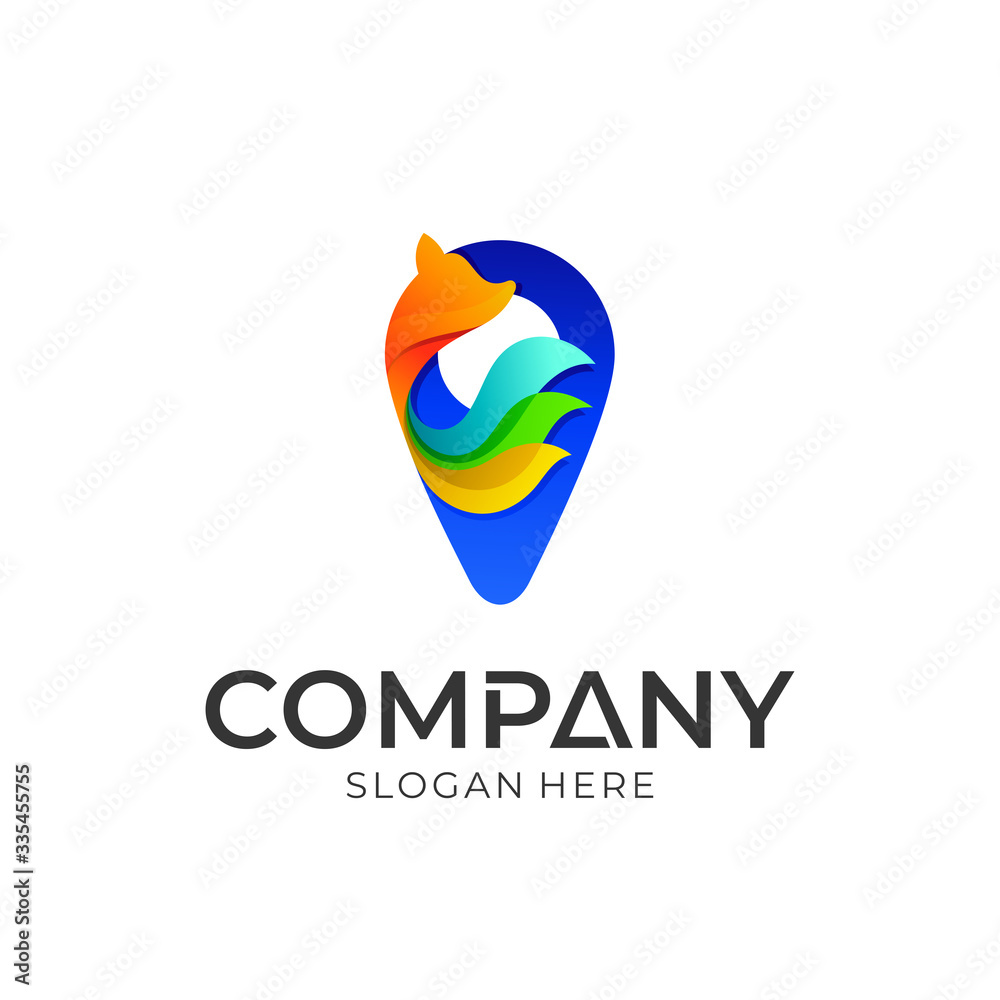 Pin point mark logo design combination with colorful fox Pin point mark logo design combination with colorful fox