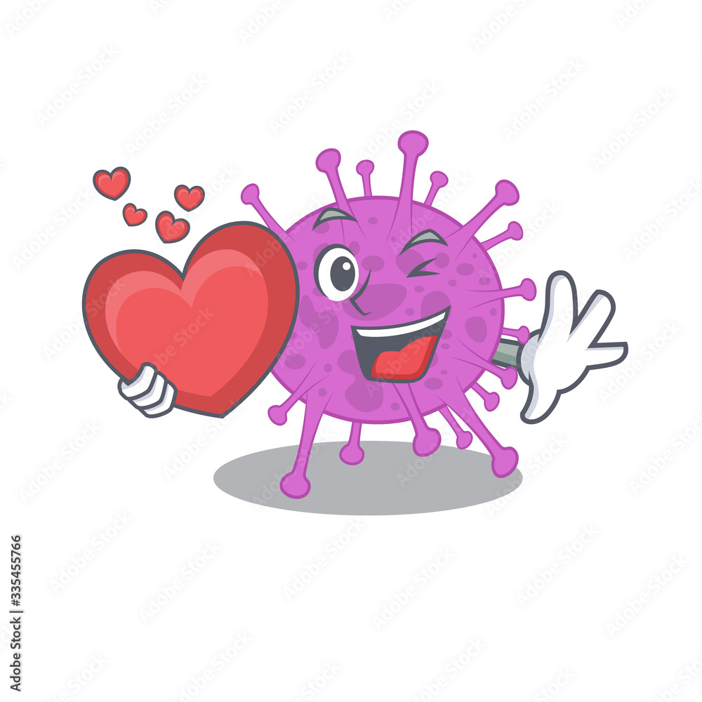 A sweet avian coronavirus cartoon character style with a heart