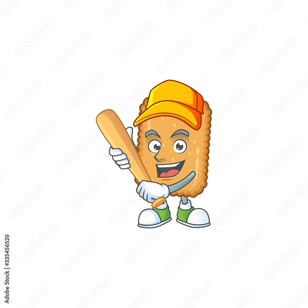 Biscuit cartoon design concept of hold baseball stick
