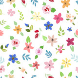 Pastel color flat design flowers background seamless pattern