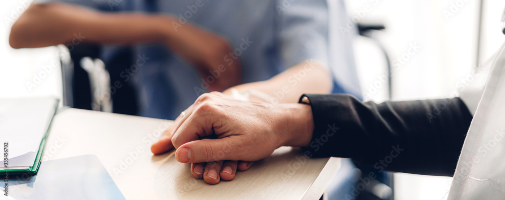 Obraz premium Woman doctor service help support discussing and consulting talk to woman patient and holding hands at meeting health medical care express trust concept in hospital.healthcare and medicine