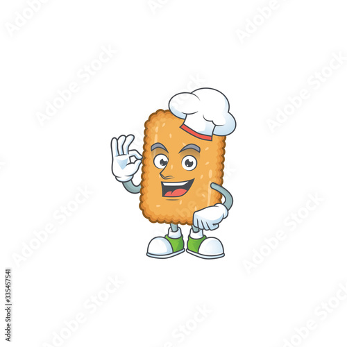 Biscuit cartoon design style proudly wearing white chef hat