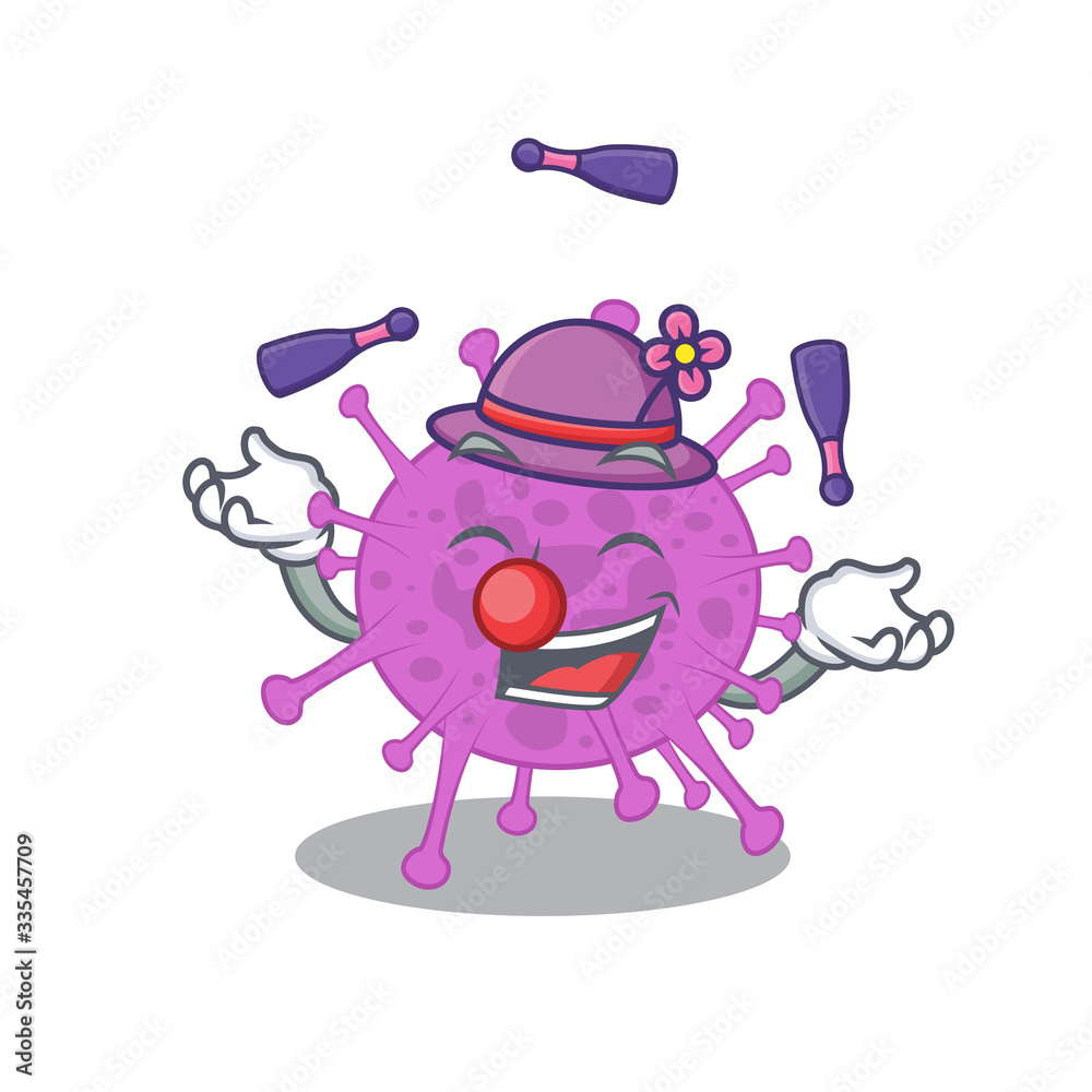 An attractive avian coronavirus cartoon design style playing juggling An attractive avian coronavirus cartoon design style playing juggling