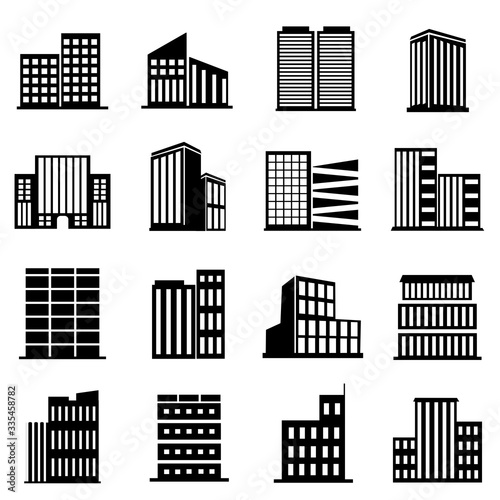 set of Building symbol vector. Hospital, hotel, apartment, skyscraper, school, house modern icon illustration design, white background 