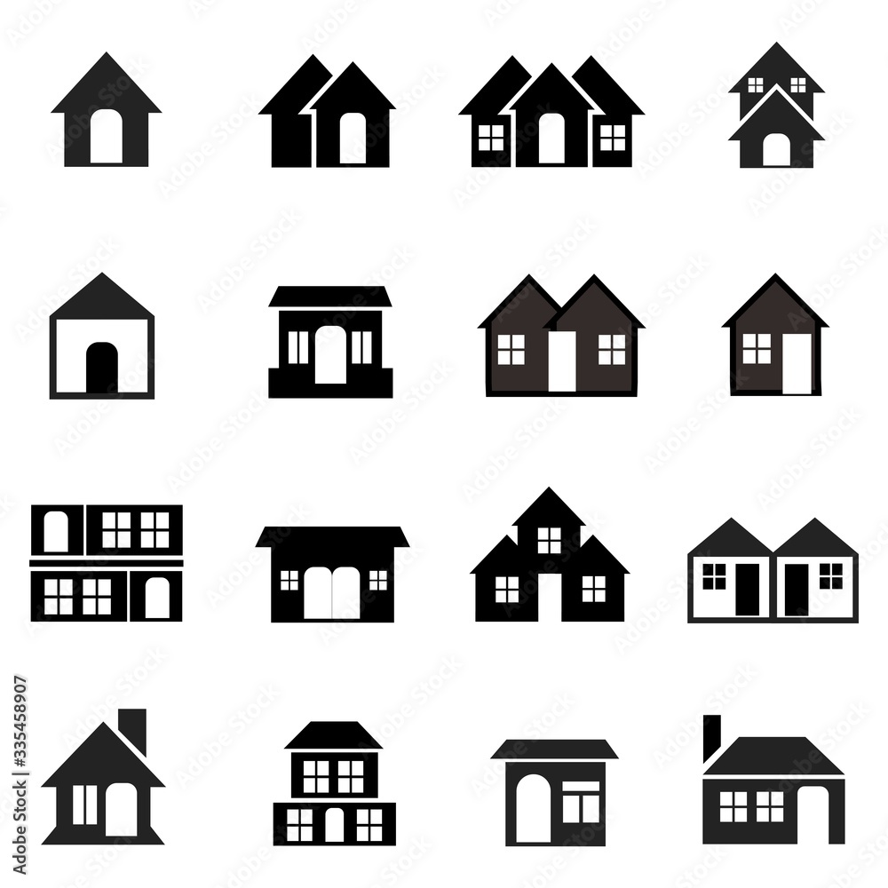 set of Building symbol vector. Hospital, hotel, apartment, skyscraper, school, house modern icon illustration design, white background 