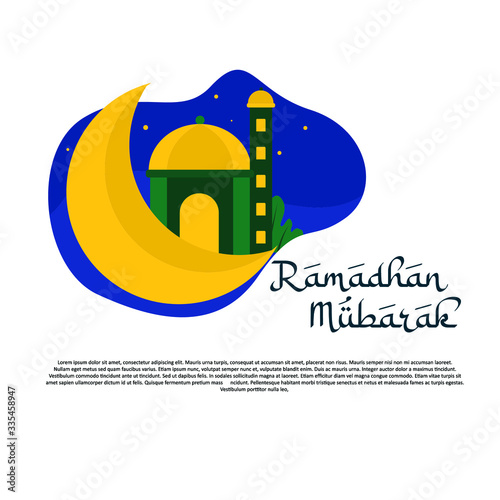 Night mosque ramadhan mubarak flat iluustration