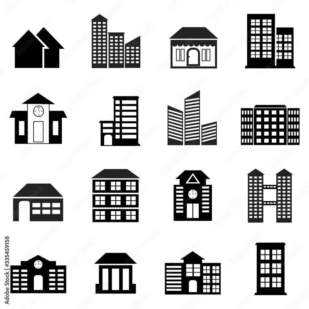 Building Icon collection vector, Set of building symbol illustration design in white background