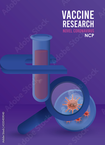 covid19 vaccine search with magnifying glass and tube test