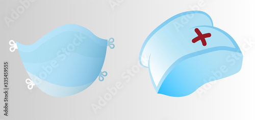 Protective medical mask and hat. Isolated vector on white background
