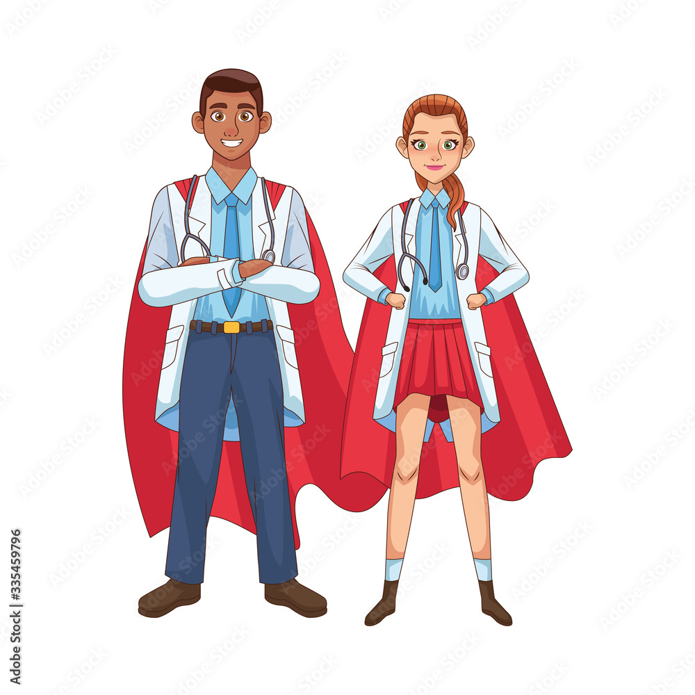 super doctors interracial couple with hero cloak vs covid19 super doctors interracial couple with hero cloak vs covid19