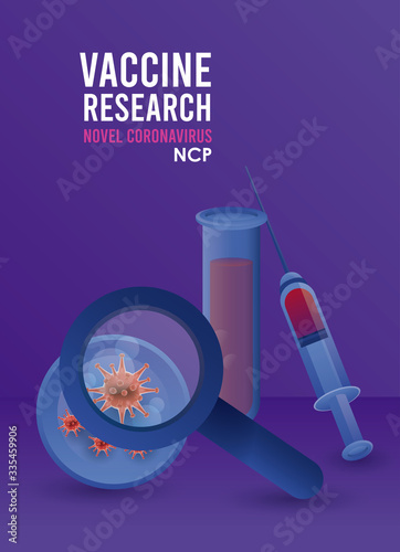 covid19 vaccine search with magnifying glass and tube test