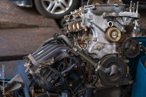 Old car engines in the garage