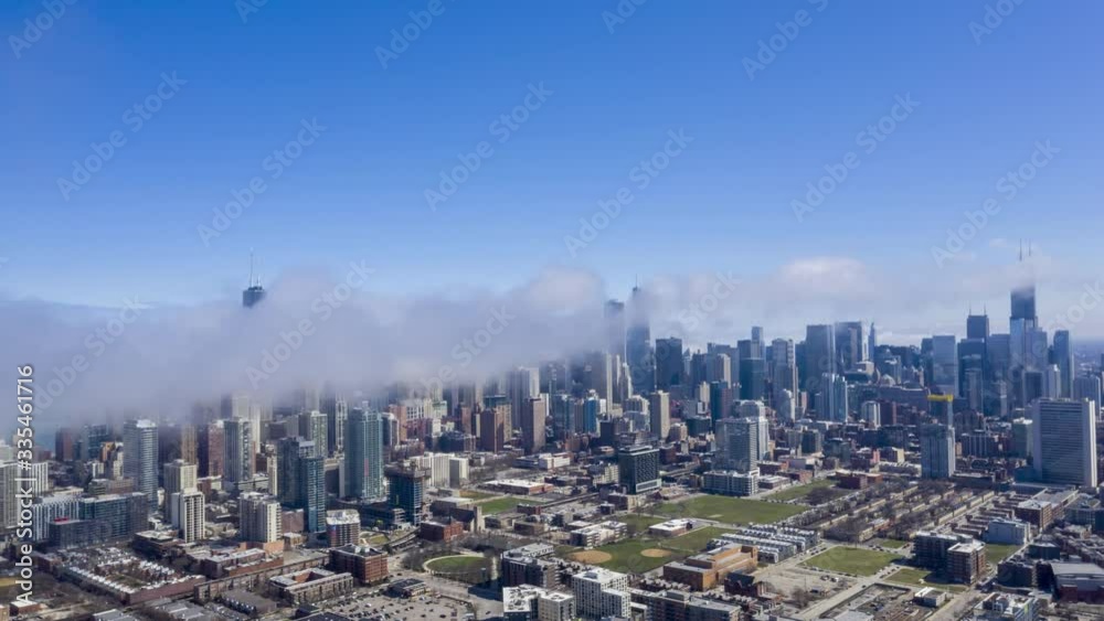 Aerial View of Fog Rolling Over Chicago - Hyper Lapse Aerial View of Fog Rolling Over Chicago - Hyper Lapse