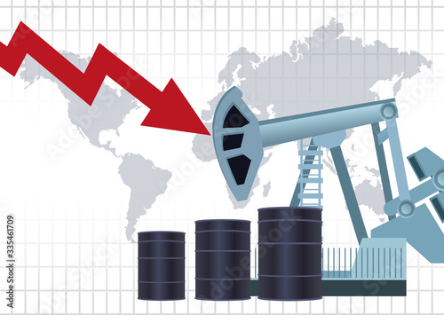 oil price market with barrels and world planet