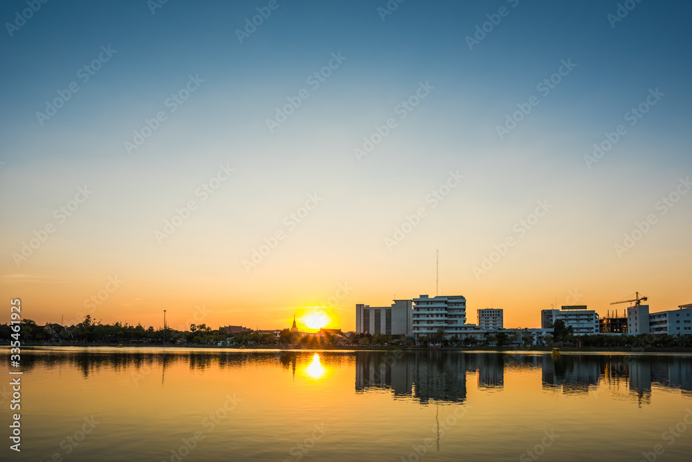 Sunset with lake in Public Park landscape