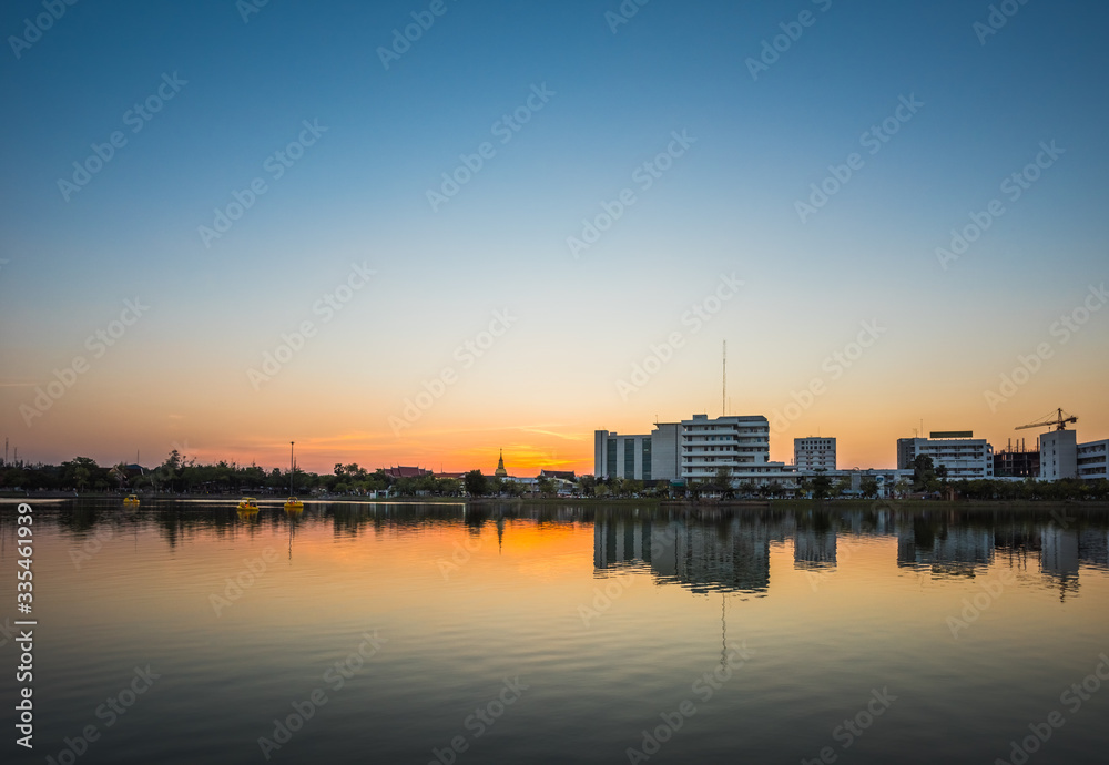 Sunset with lake in Public Park landscape