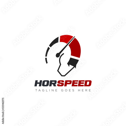 horspeed logo, creative spedometer with  head horse