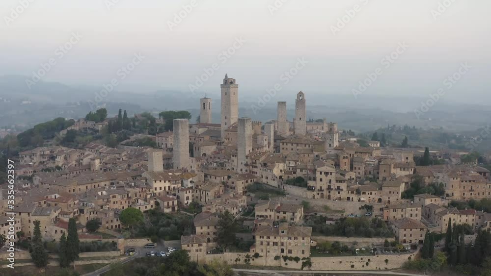 Aerial view of San Gimignano and its medieval old town with the famous towers Aerial view of San Gimignano and its medieval old town with the famous towers