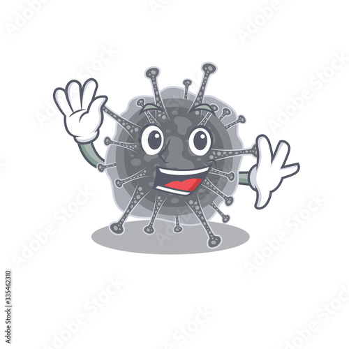 A charismatic articulavirales mascot design style smiling and waving hand