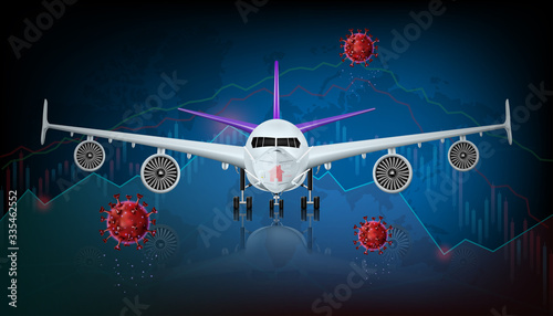 The economic crisis impact of the airline and travel tourism business from the outbreak of the disease Coronavirus or Covid-19. Vector illustration design.