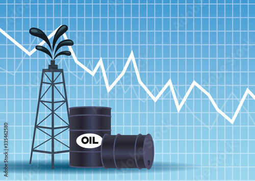 oil price market with barrels and tower