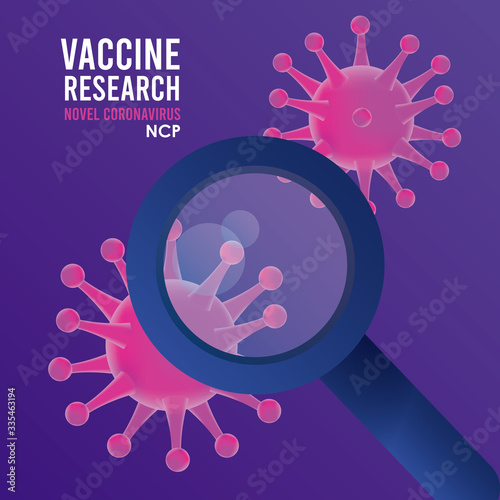 covid19 vaccine search with particles and magnifying glass