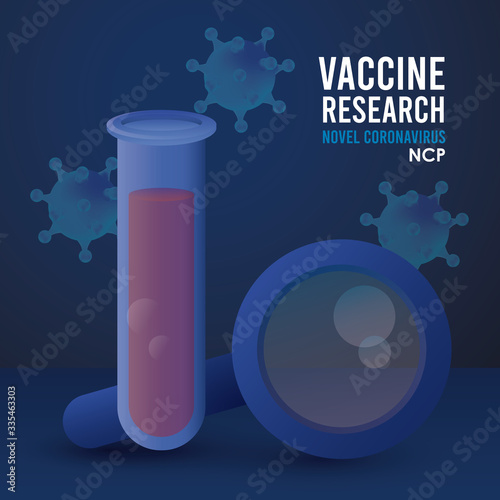 covid19 vaccine search with magnifying glass and tube test