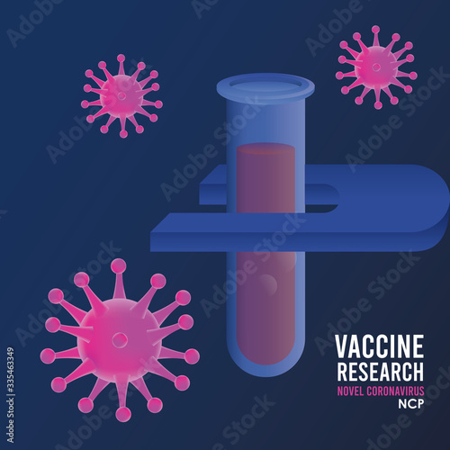 covid19 vaccine search with particles and tube test vector illustration design