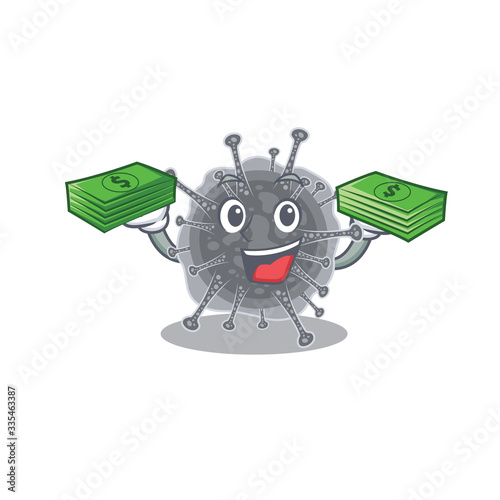 A wealthy articulavirales cartoon character having money on hands