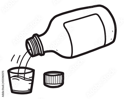 Drug syrup / cartoon vector and illustration, black and white, hand drawn, sketch style, isolated on white background.