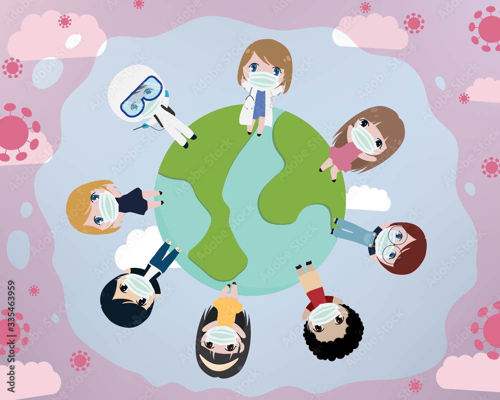 Naklejka premium people world unity against corona virus covid-19 pandemic